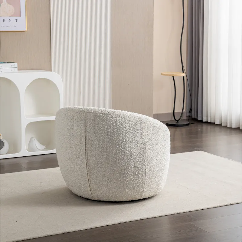 Round Barrel Accent Chair with 360° Swivel Base – Boucle Fabric