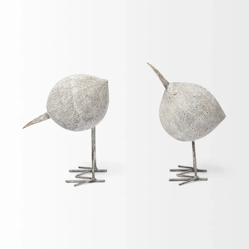 HomeRoots 8  Off White Resin And Metal Snipe Bird Tabletop Sculpture - 6  W x 6  D x 8  H
