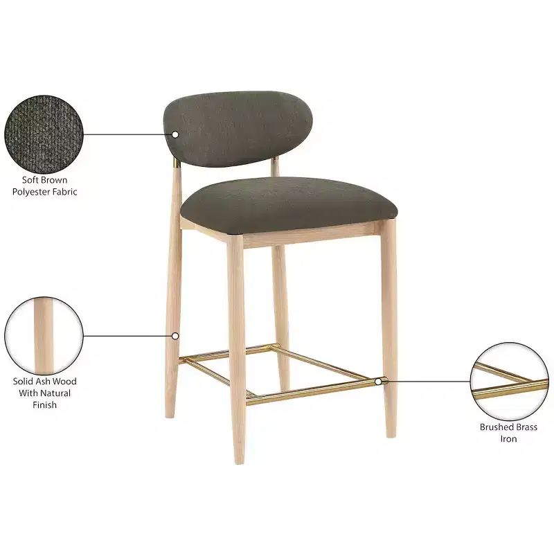 Meridian Furniture Riccio Natural Finish Performance Fabric Counter Stool