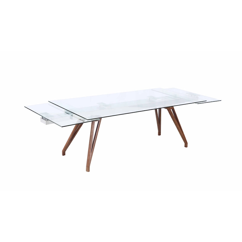 Somette Modern Dining Table with Extendable Glass Top & Solid Wood Legs