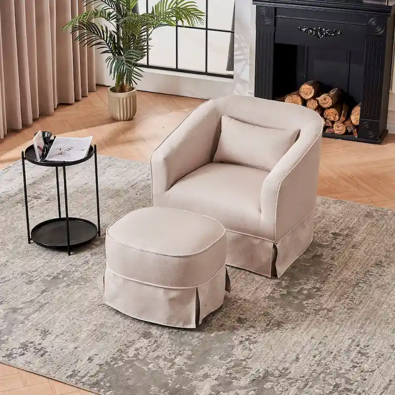 Swivel Barrel Chair With Ottoman