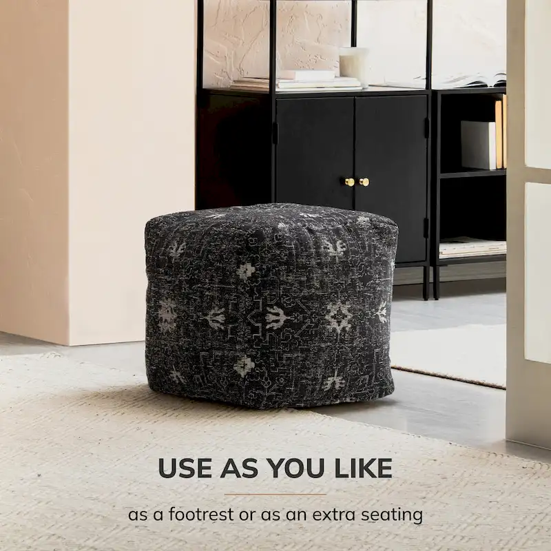 20x20x20 Square Black & White Handmade Pouf Ottoman Footrest