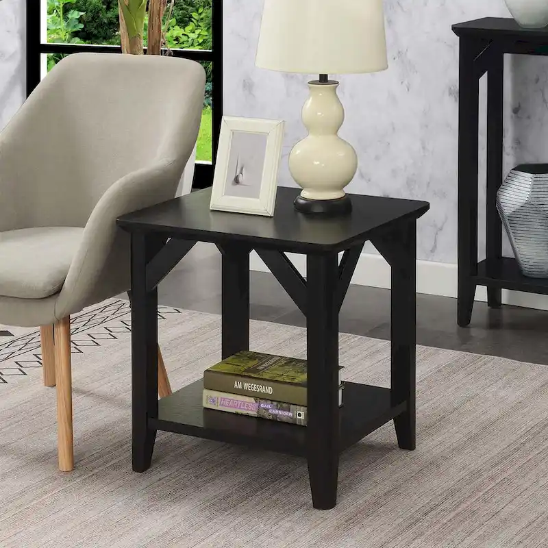 Rustic Wood Grain End Table with Shelf