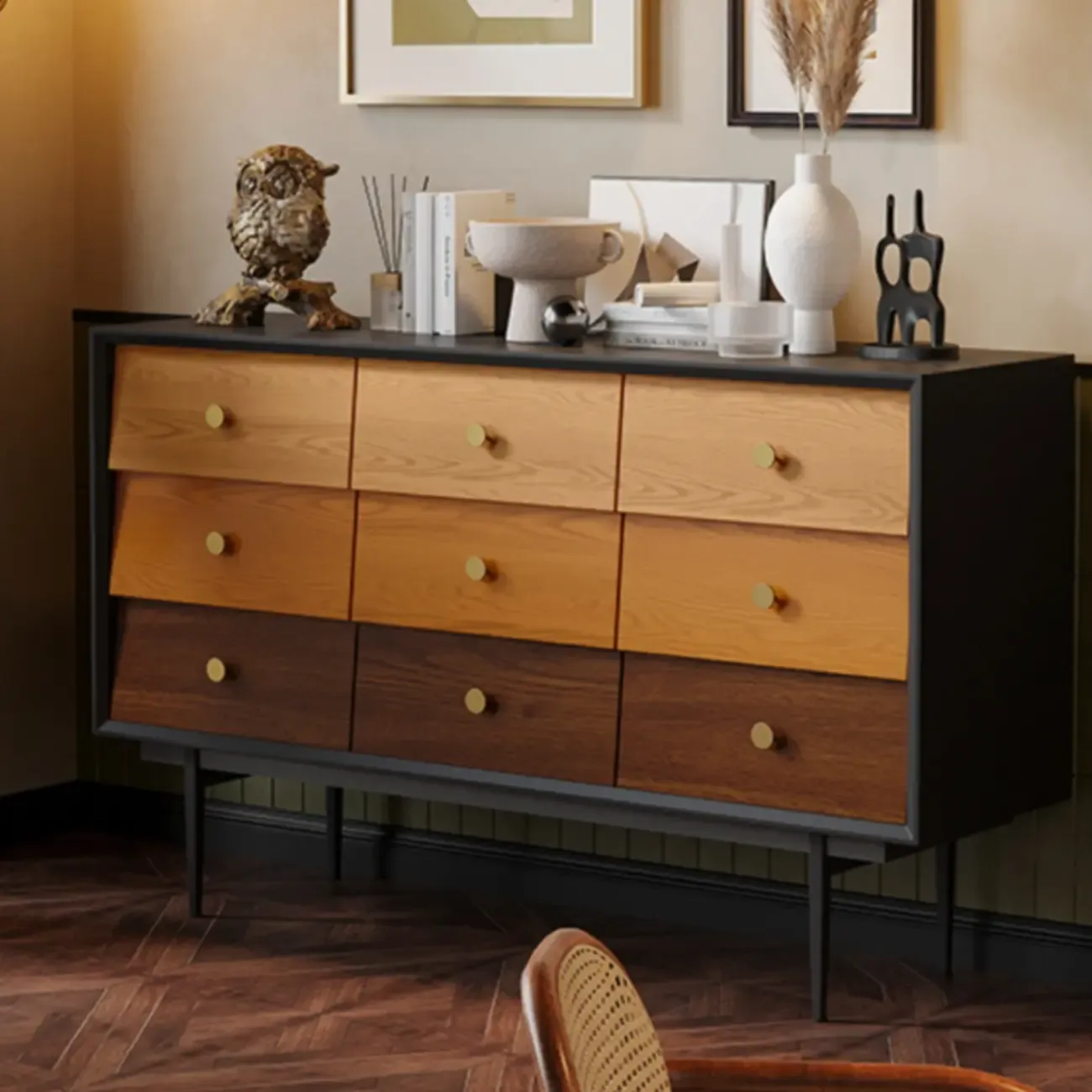 Modern Wooden Storage Cabinet with Drawers in Retro Style