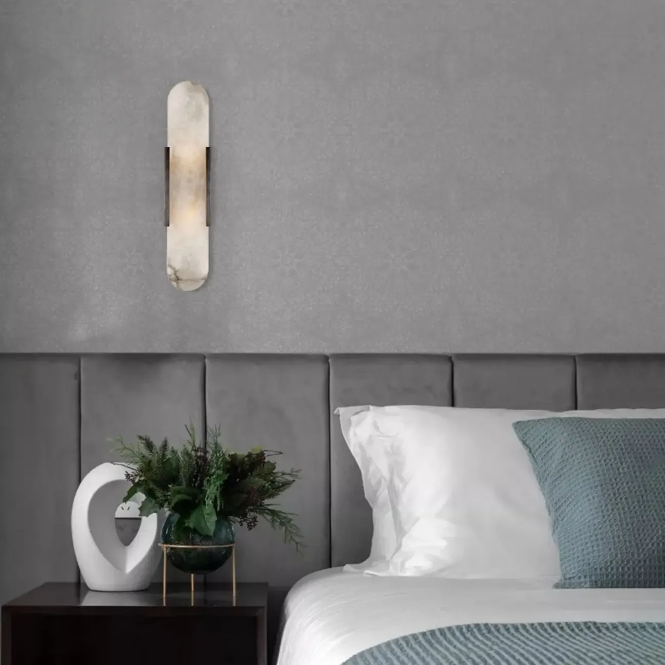 Modern Metal Grey White Stone Shade Up Down Wall Sconce