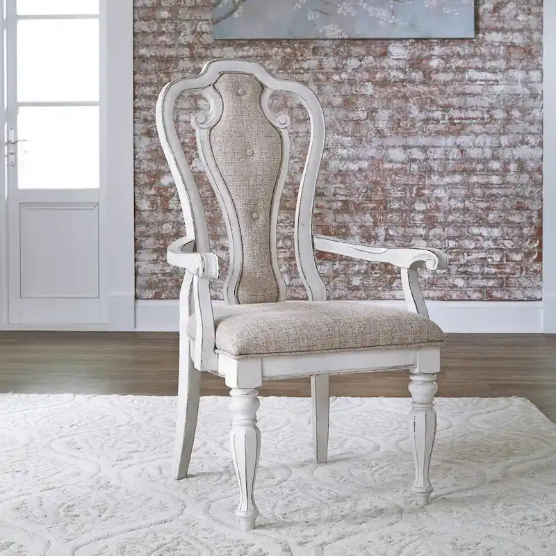 Magnolia Manor Antique White Weathered Bark Splat Back Uph Arm Chair (Set of 2)