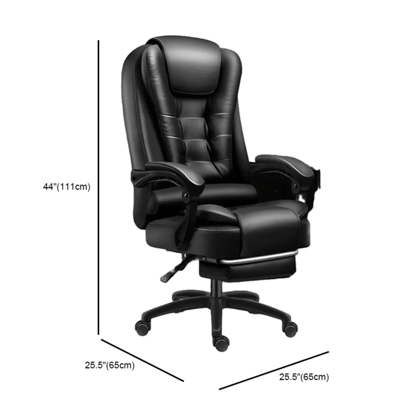 Ergonomic Black Leather Swivel Office Chair with Footrest