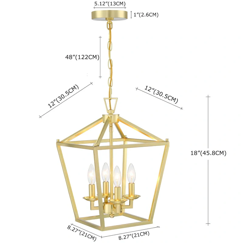 4 Light Soft Gold Lantern Pendant - 12 x12 x18