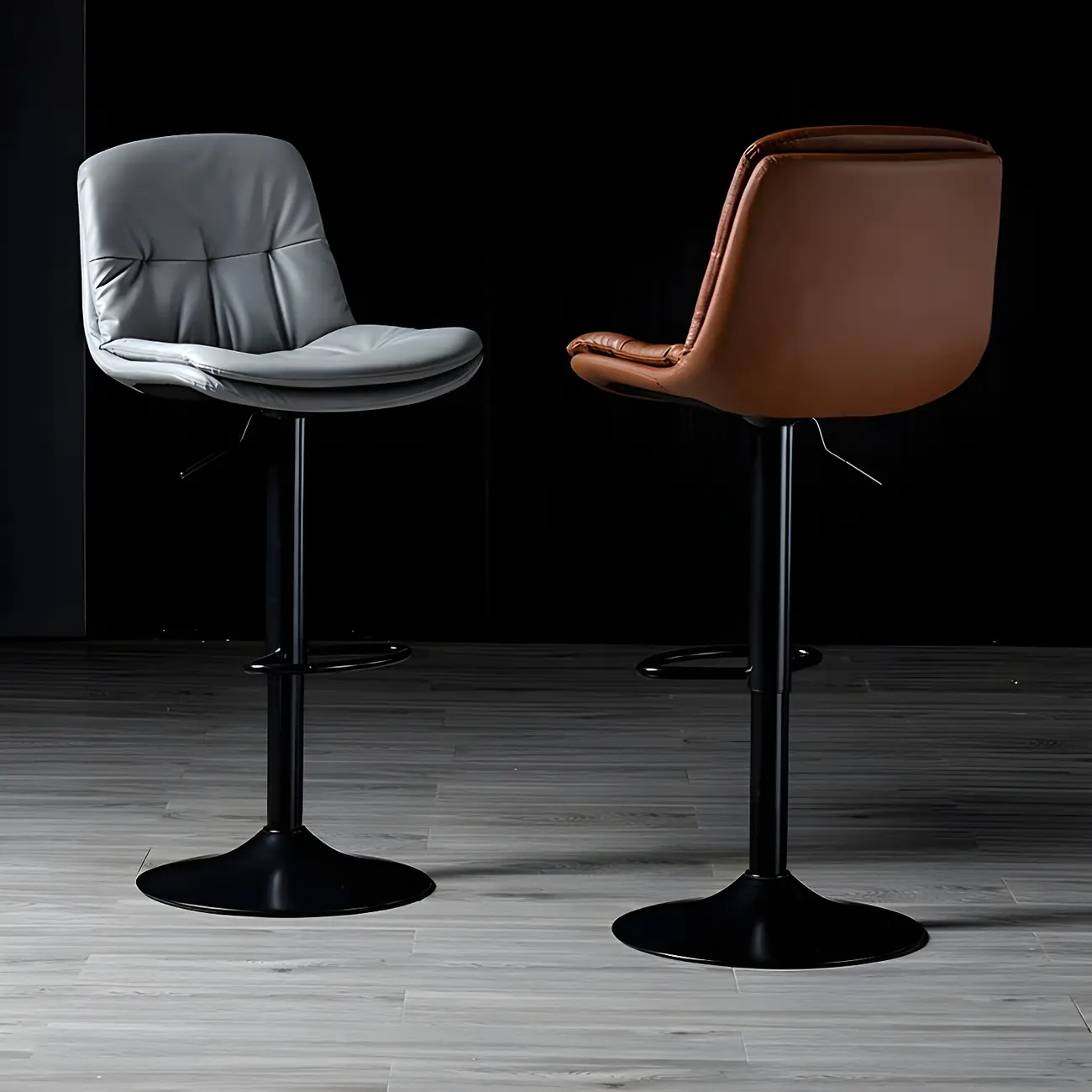 Adjustable Leather Low Back Swivel Bar Stool