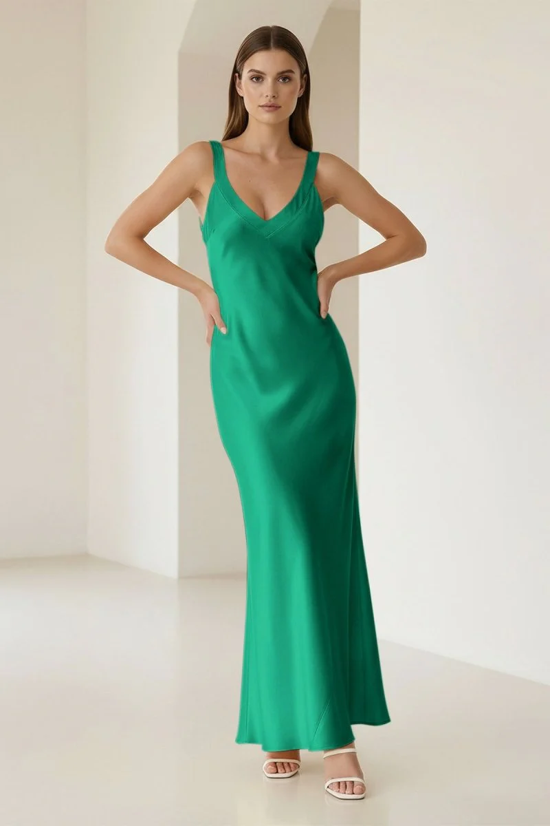 Yellow Mermaid Satin V Neck Long Party Dress