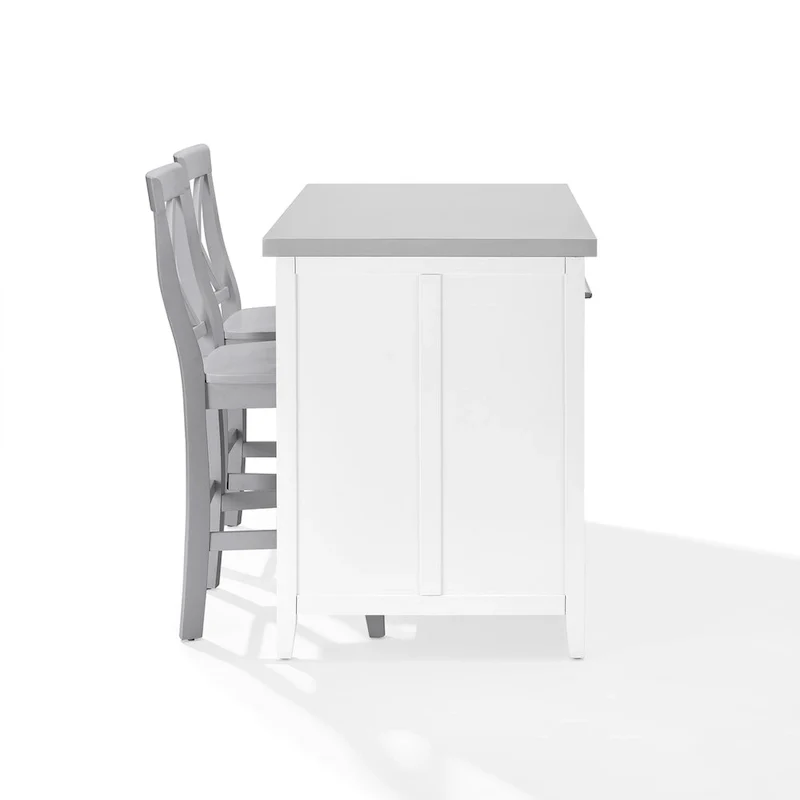 Crosley Silvia Stainless Steel Top Kitchen Island W/X-Back Stools - 57d x 46w x 41h