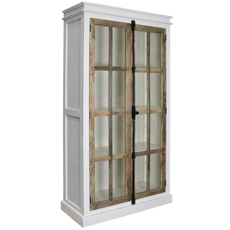 The Gray Barn Upper Glen Solid Mango Wood Clear Tempered Glass Window Pane Curio Cabinet
