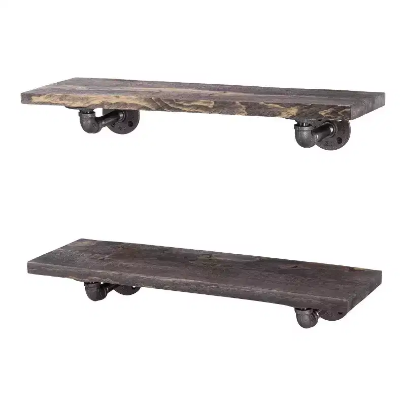 RESTORE Boulder Black 24 in. Shelves with L-Shaped Brackets by Pipe Decor