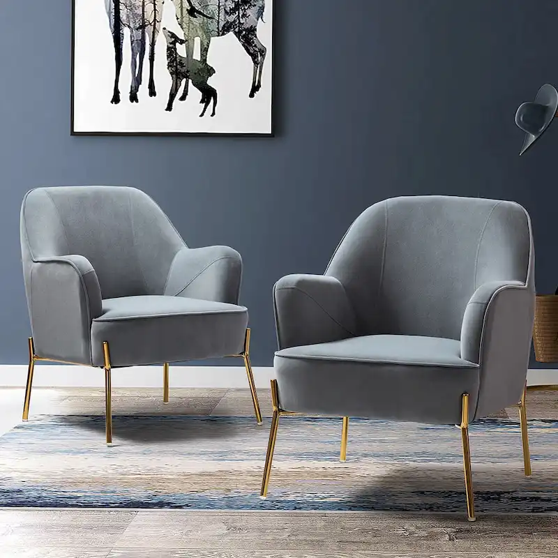 Ma Modern Velvet Accent Chair with Golden Legs Set of 2 by
