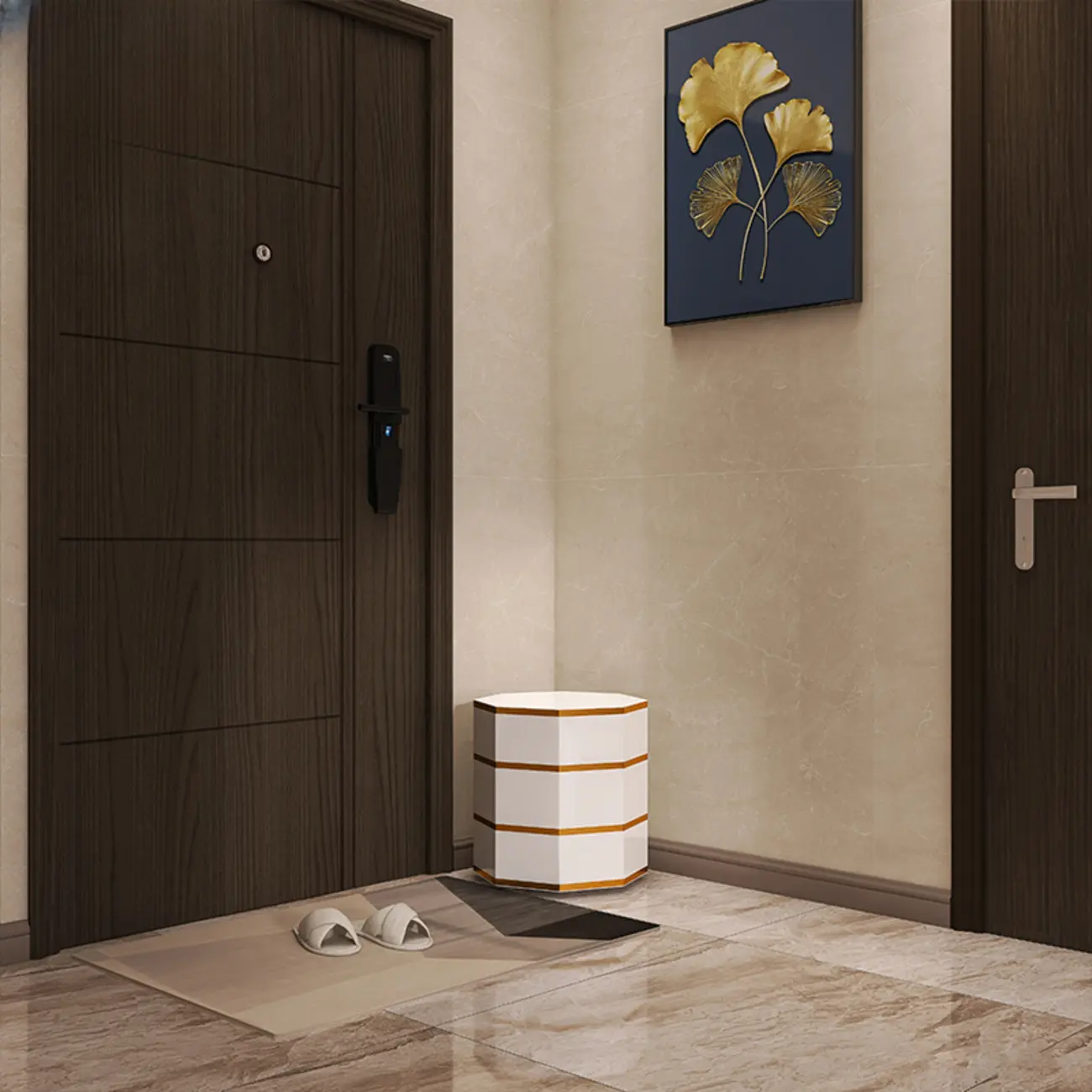 Rotating Glam White Metal Hexagon Entryway Shoe Cabinet