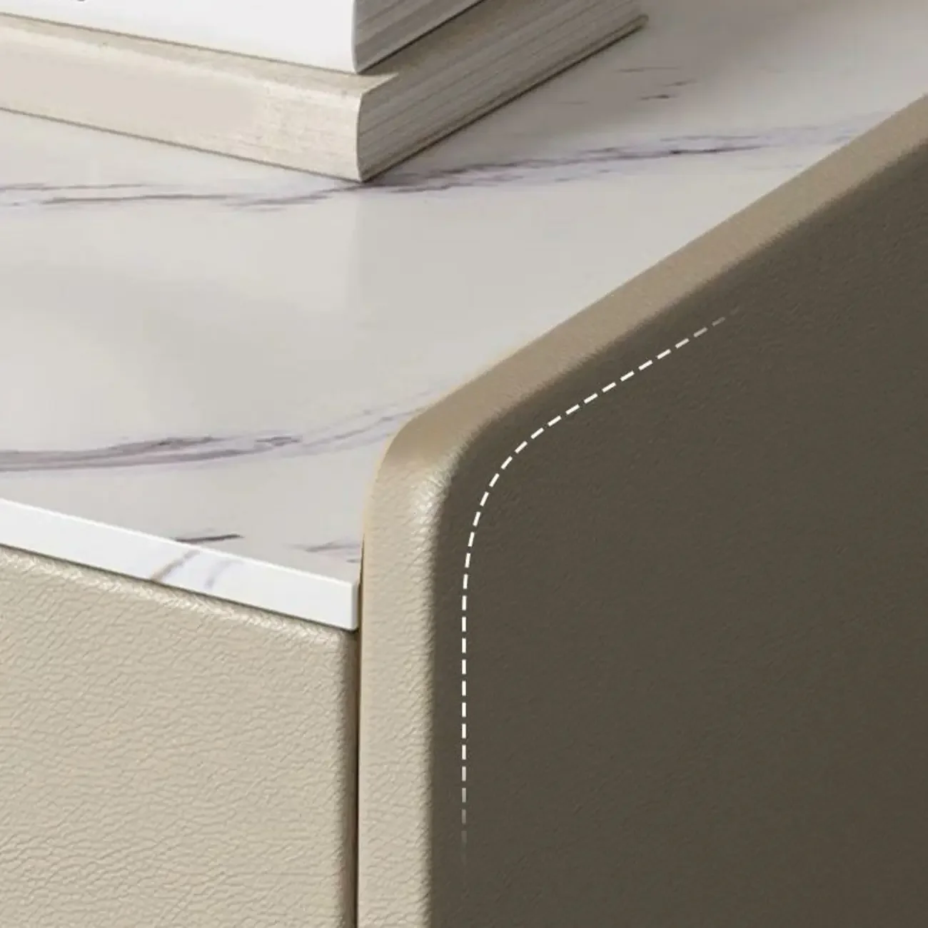 Modern Khaki Leather Stone Top 2-Drawer Nightstand