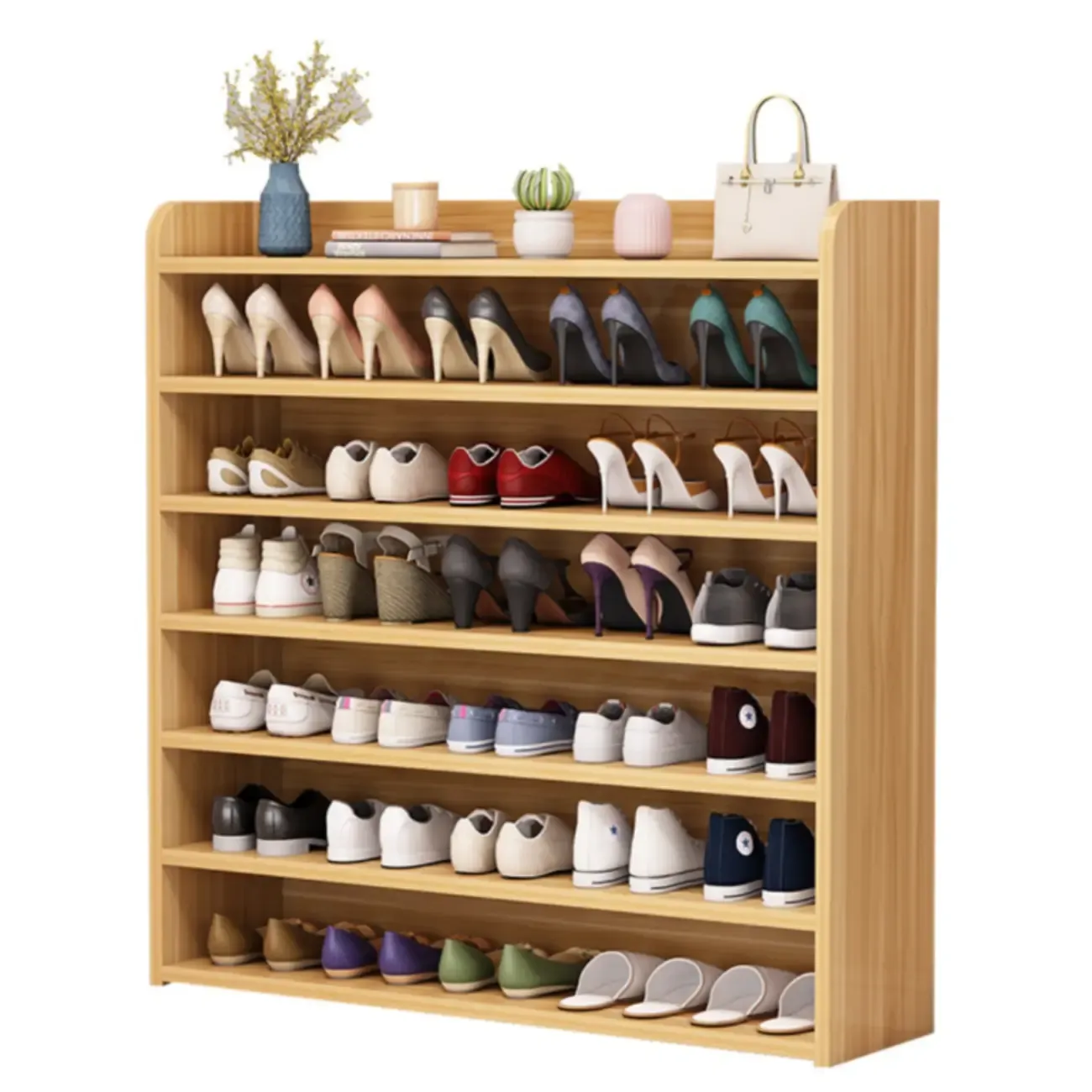Vertical White Wooden Hallway 6-Tier Open Shoe Rack