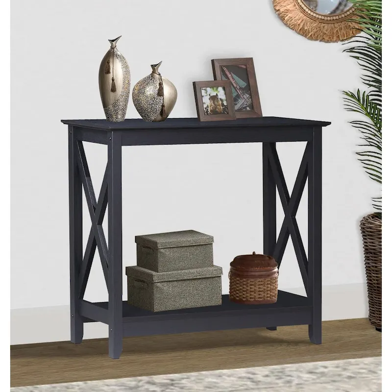 Black Oak / Washed Grey / Oak / White / Rosewood Grain Farmhouse Console Table, X-Cross Style