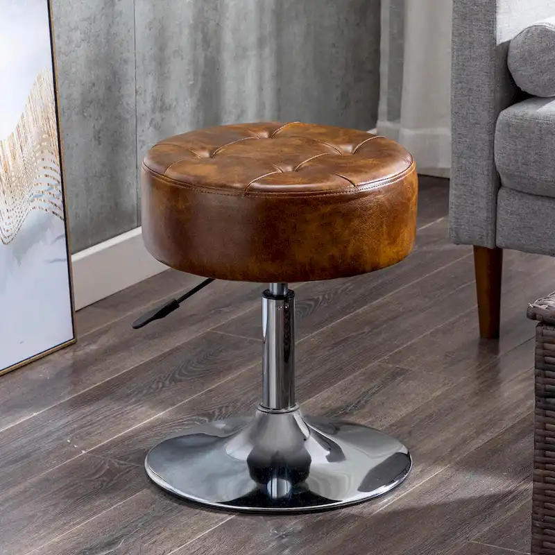 Adjustable Height Round Ottoman Swivel Vanity Stool