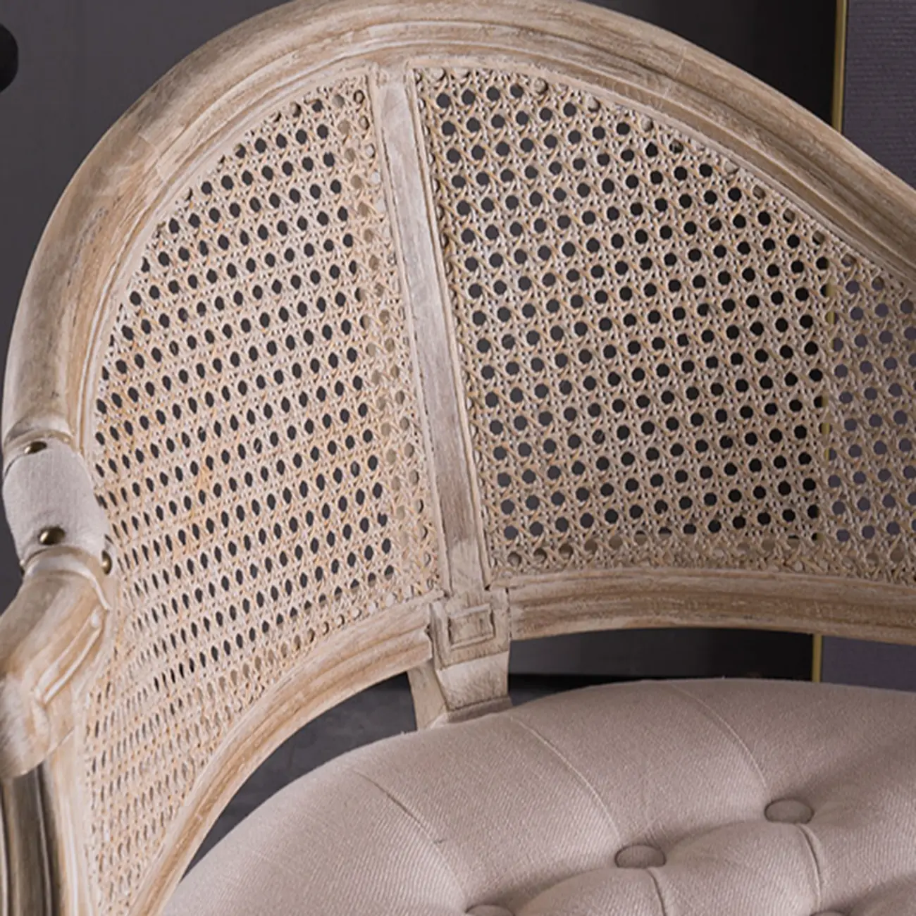 Rustic Rattan Upholstered Wood Dining Chair