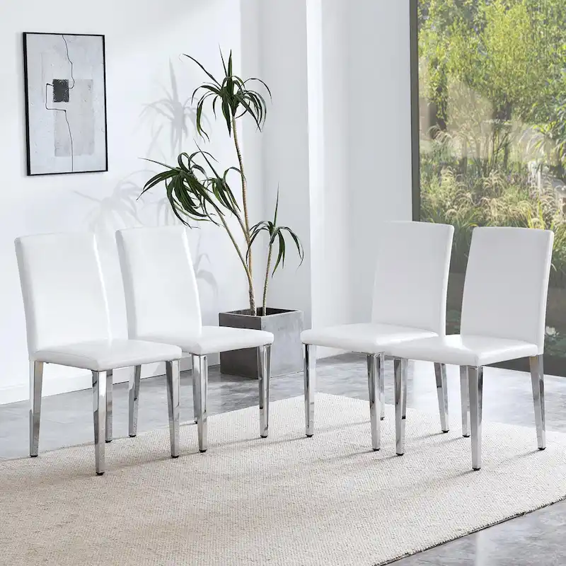 Dining Chairs Set of 4,Modern Kitchen & Dining Room Chairs,Faux Leather Cushion Seat Metal Legs
