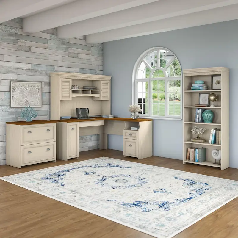 Fairview 60W Desk with Hutch, Cabinet and Bookcase by