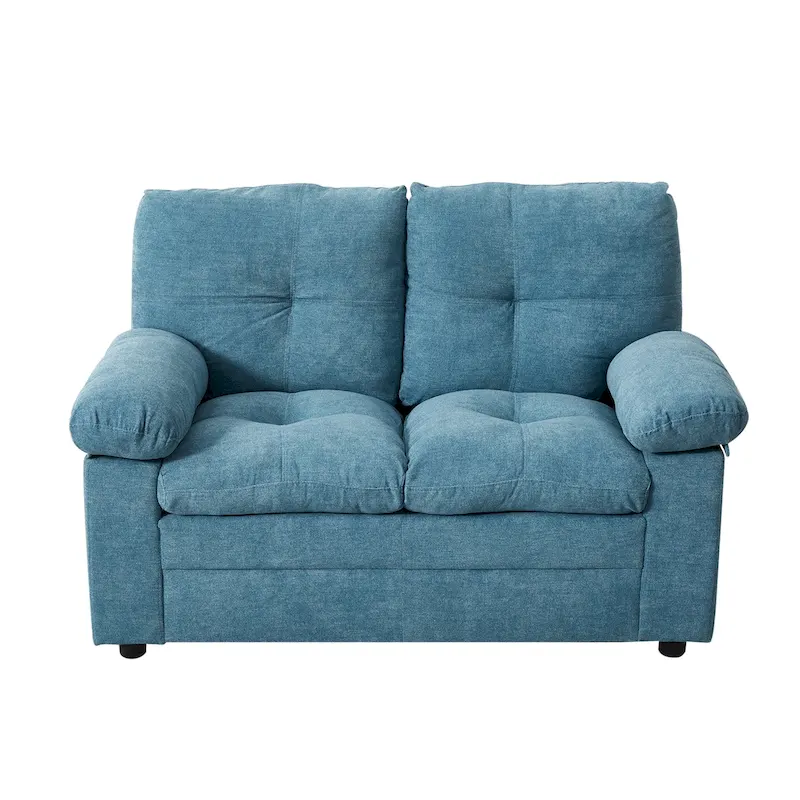 Blue/Light Camel Channel Tufted Upholstered Loveseat, 2-Person
