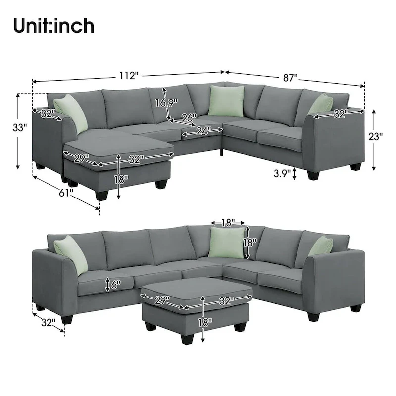 Merax 112*87 Sectional Sofa Couches Living Room Sets 7 Seats Modular Sectional Sofa
