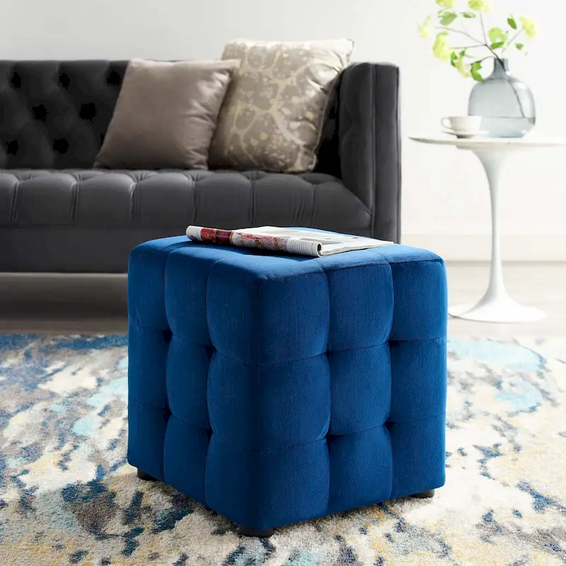 Velvet Tufted Cube Ottoman
