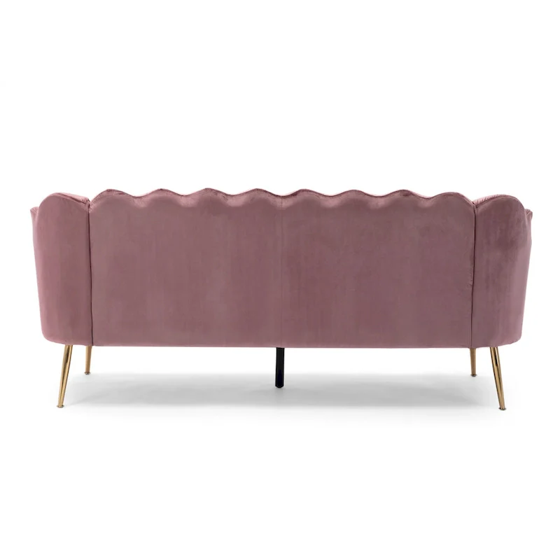 Velvet Channel Stitched 3-Seater Sofa with Gold Metal Legs