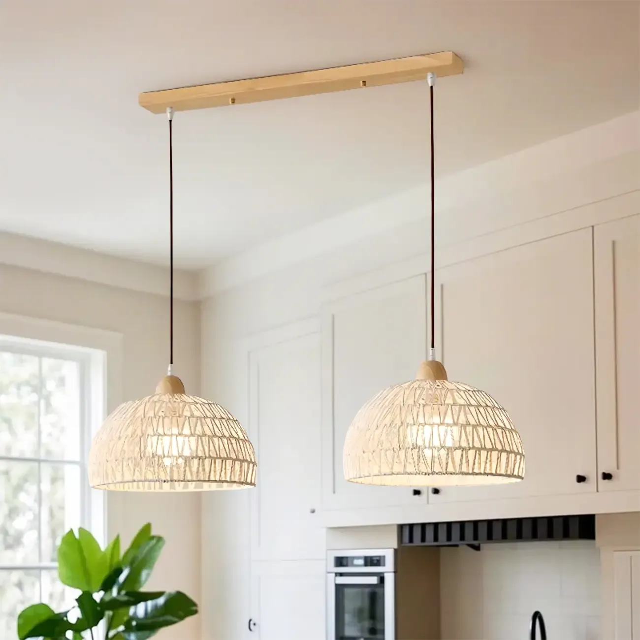 Modern 2 Lights Wooden Pendant Island Light in Medium Size