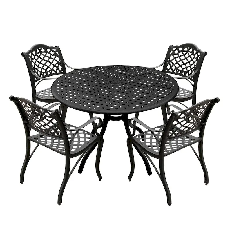Modern Ornate Outdoor Mesh Aluminum 42-in Round Patio Dining Set with Four Chairs - N/A