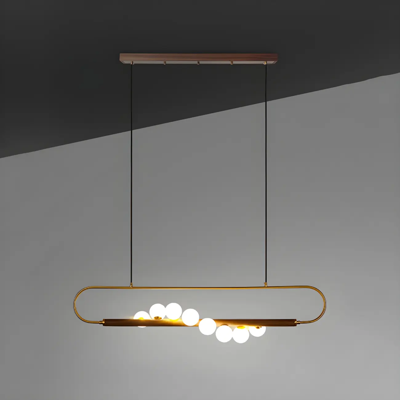 Modern Brass Wood Linear Island Pendant Light