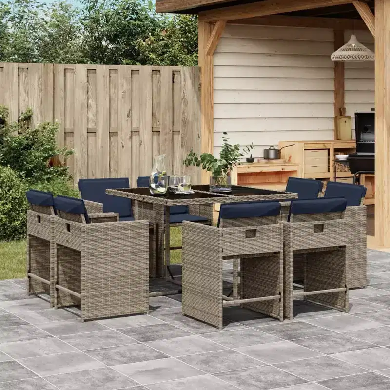vidaXL Patio Dining Set Set of 8 Gray