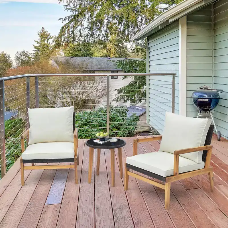Costway 3 PCS Outdoor Furniture Set with Cushioned Chairs and Tempered Glass Side Table