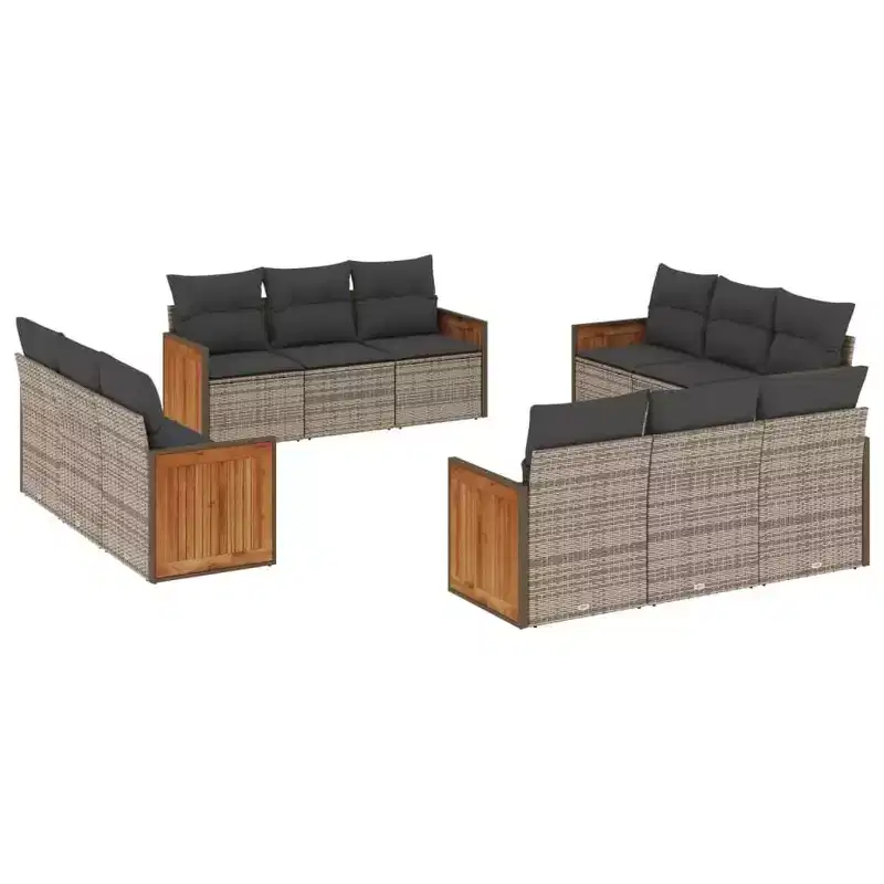 vidaXL 12 Piece Patio Sofa Set with Cushions Gray Poly Rattan