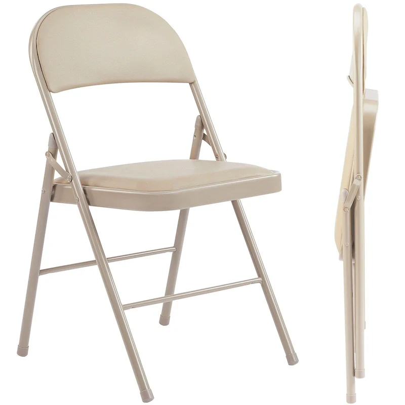 Set of 2 Leather Padded Folding Chairs | Sturdy Metal Frame, Home, Office & Party