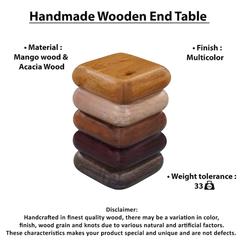 Zyra 12 Inch Side End Table, Sculptural Stacked Design, Mango and Acacia Wood Artisanship, Brown