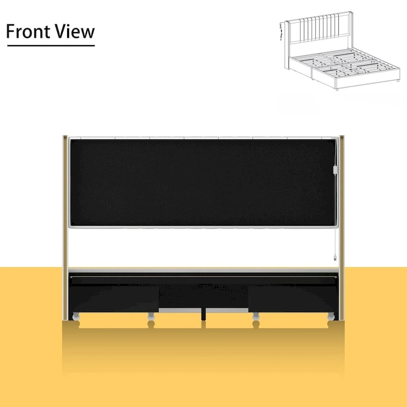 Modern Illuminated Bed Frame with Gold Trim - Chic Upholstered Design