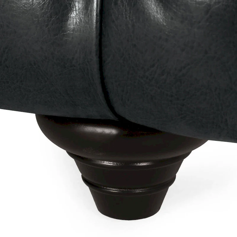 Faux Leather Button Tufted 3-seater Sofa with Wood Legs