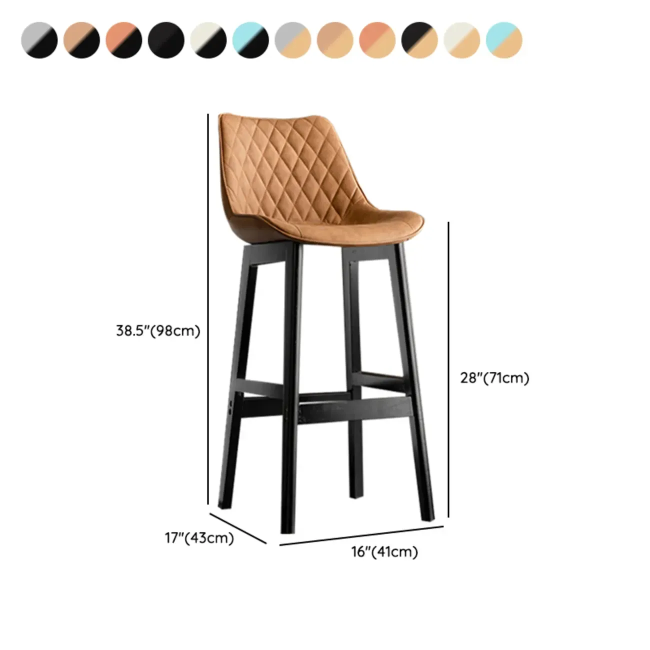 Mid-Century Modern Faux Leather Bar Stools with Wood Legs