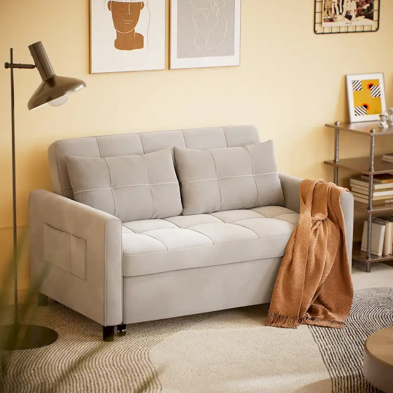 Grey Convertible Sleeper Loveseat with Pull-Out Bed
