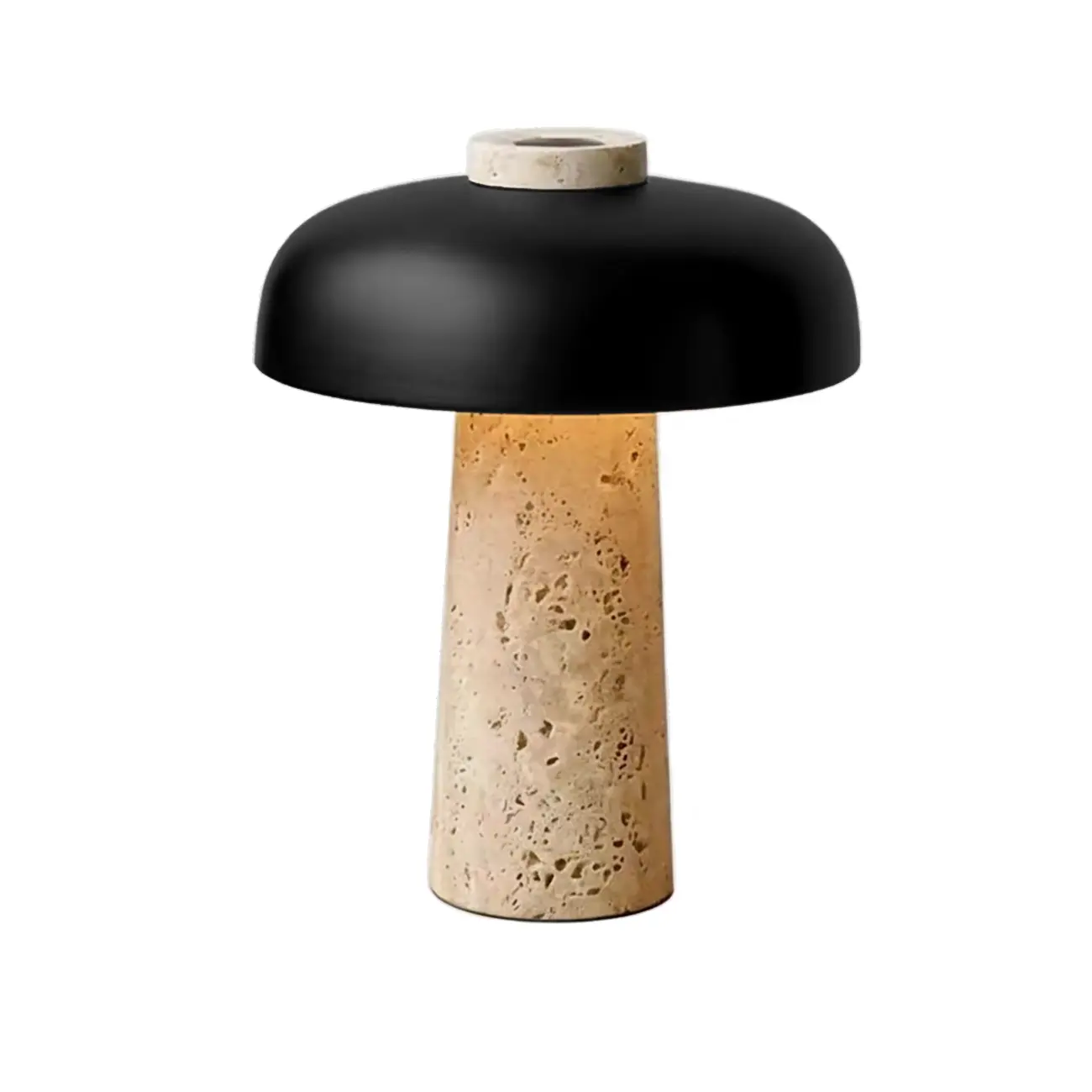 Modern Travertine Stone Table Lamp with Iron Shade