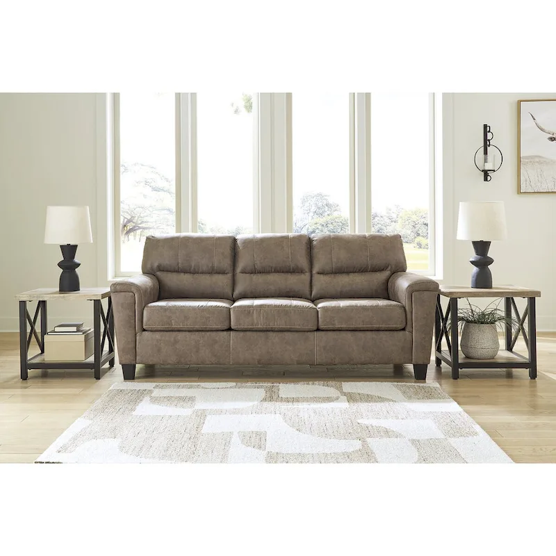 Brown & Beige Two-Tone Upholstered Sofa – Contemporary Living Room Couch, Clean-Line Design