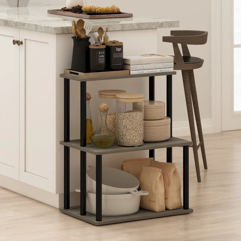 Americano / French Oak Grey / Amber Pine / Columbia Walnut Modern 3-Tier Toolless Kitchen Storage Shelf with PVC Tubes, 1-Person