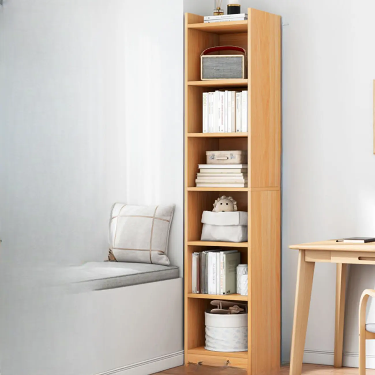 Scandinavian Oak Rectangle 5-Shelf Wood Bookcase