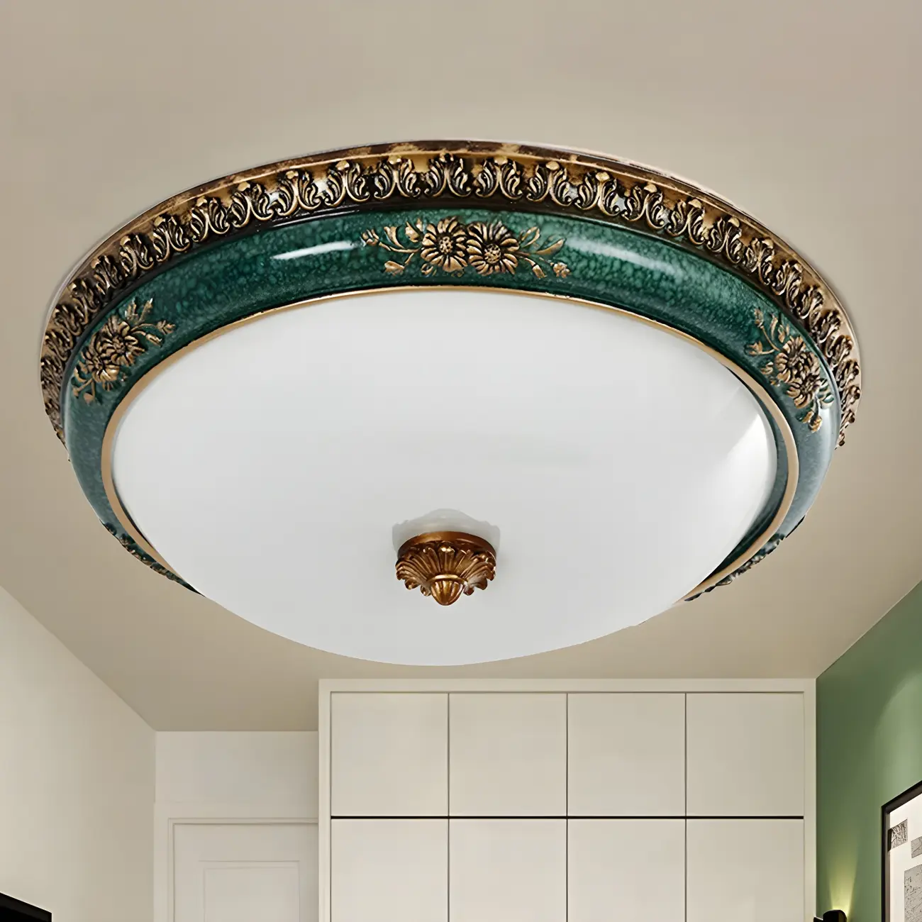 Classic Green Bowl Flush Mount LED Ceiling Light