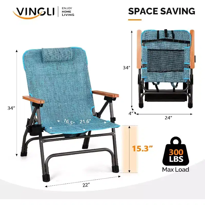 VINGLI Aluminum Folding Camping Chair,Backpack Camping Chair for Adults with Cup Holder, Heavy Duty Outdoor Chairs Support 300LBS,Lawn Chairs