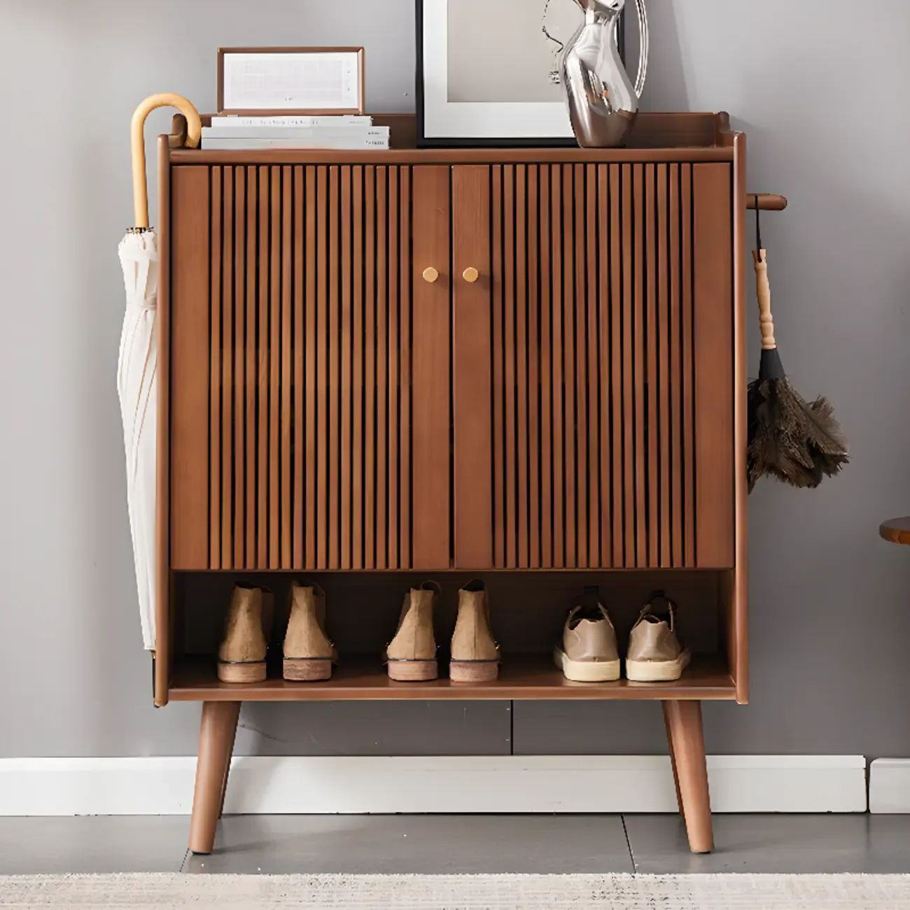 Modern Wood Shoe Cabinet with Doors for Entryway