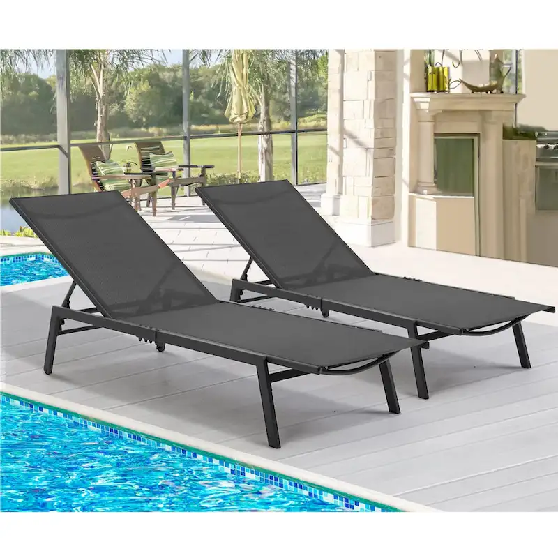 AECOJOY Patio Aluminum Adjustable Outdoor Chaise Lounge (Set of 2)